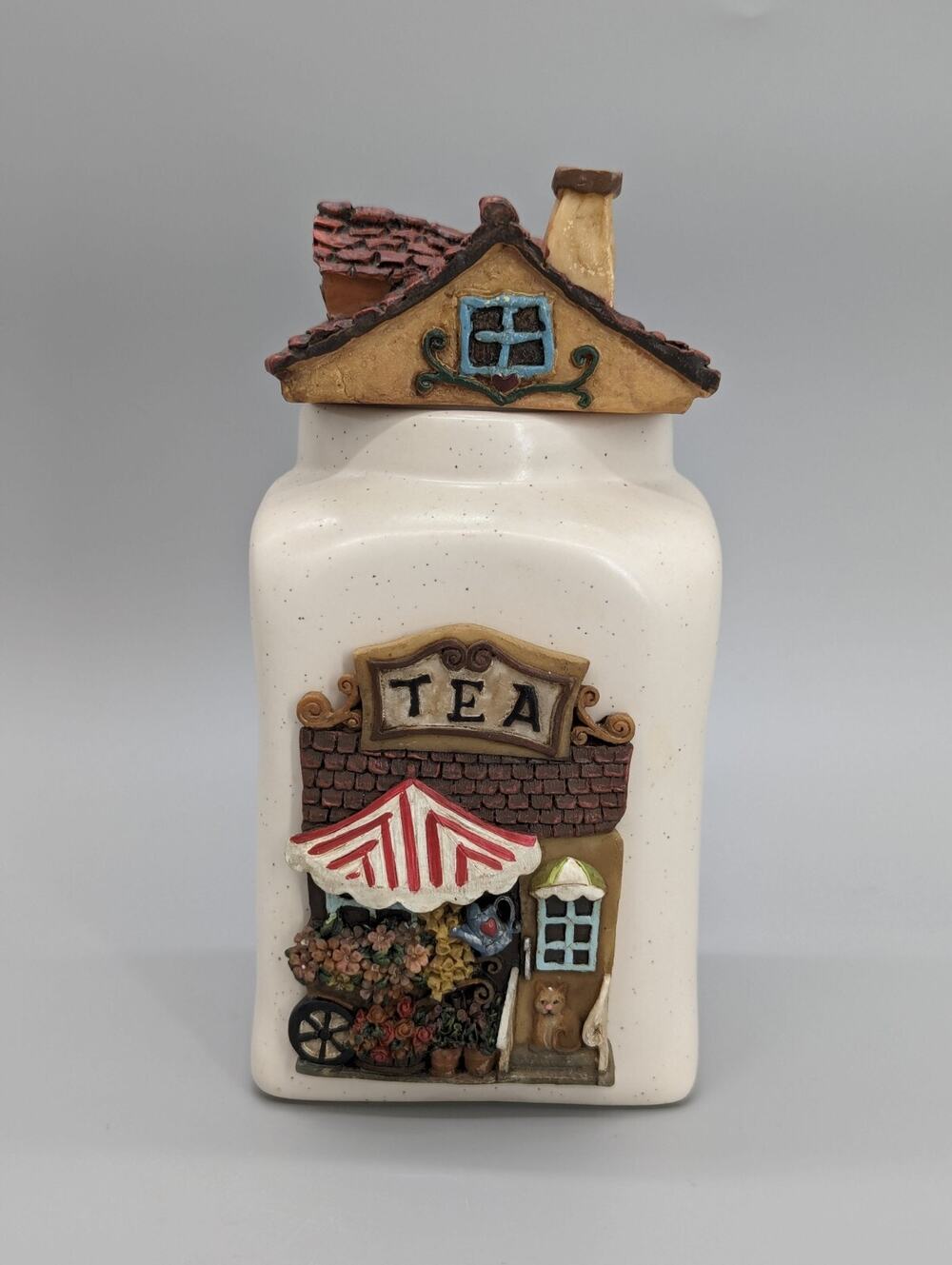 Ganz Kitchen Tea Ceramic Storage Canister with House Shaped Ceramic Lid 7.25"
